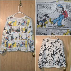 Walt Disney Comic Reversible All Over Graphic Print Mickey Mouse Goofy Sweater